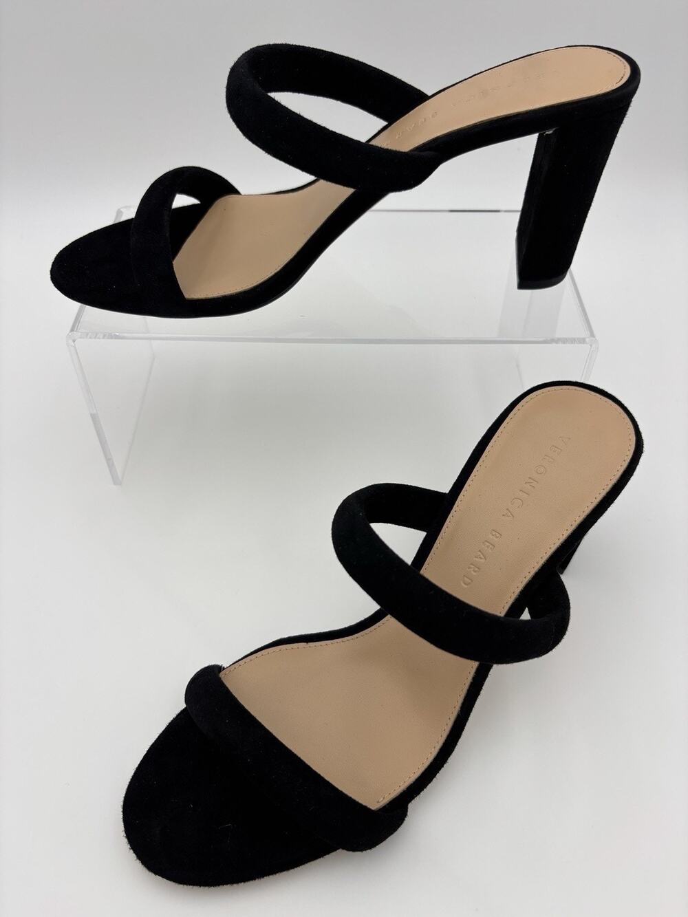 Veronica Beard Gauley Sandal Heels Black Suede Size 9 Two Strap Block Heel